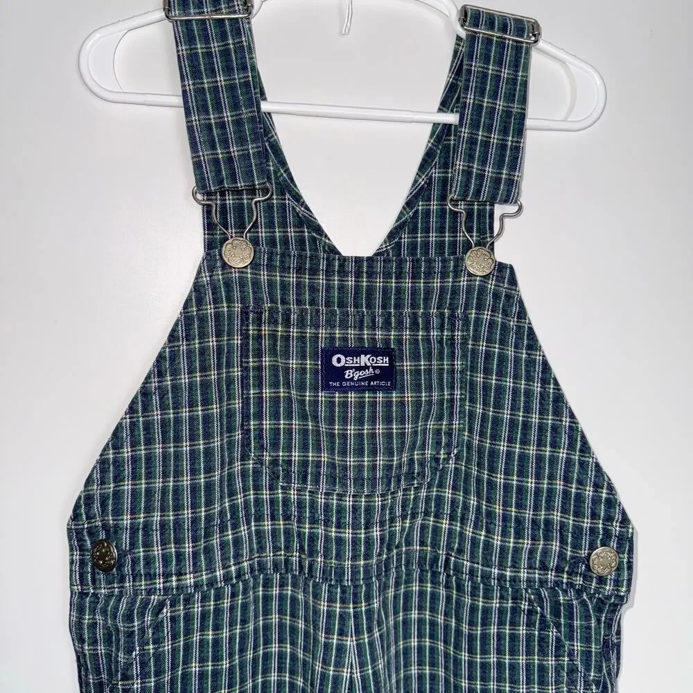 Vintage 90s OshKosh B’Gosh Vestbak Plaid Overalls 4T Snap Leg